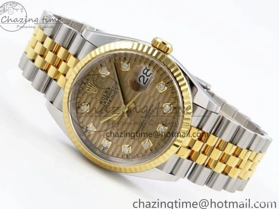 0418 Effortless DateJust 36 126233 Clean 1:1 Best Edition 904L Steel YG Textured Diamonds Dial on SS YG Jubilee Bracelet VR 1500